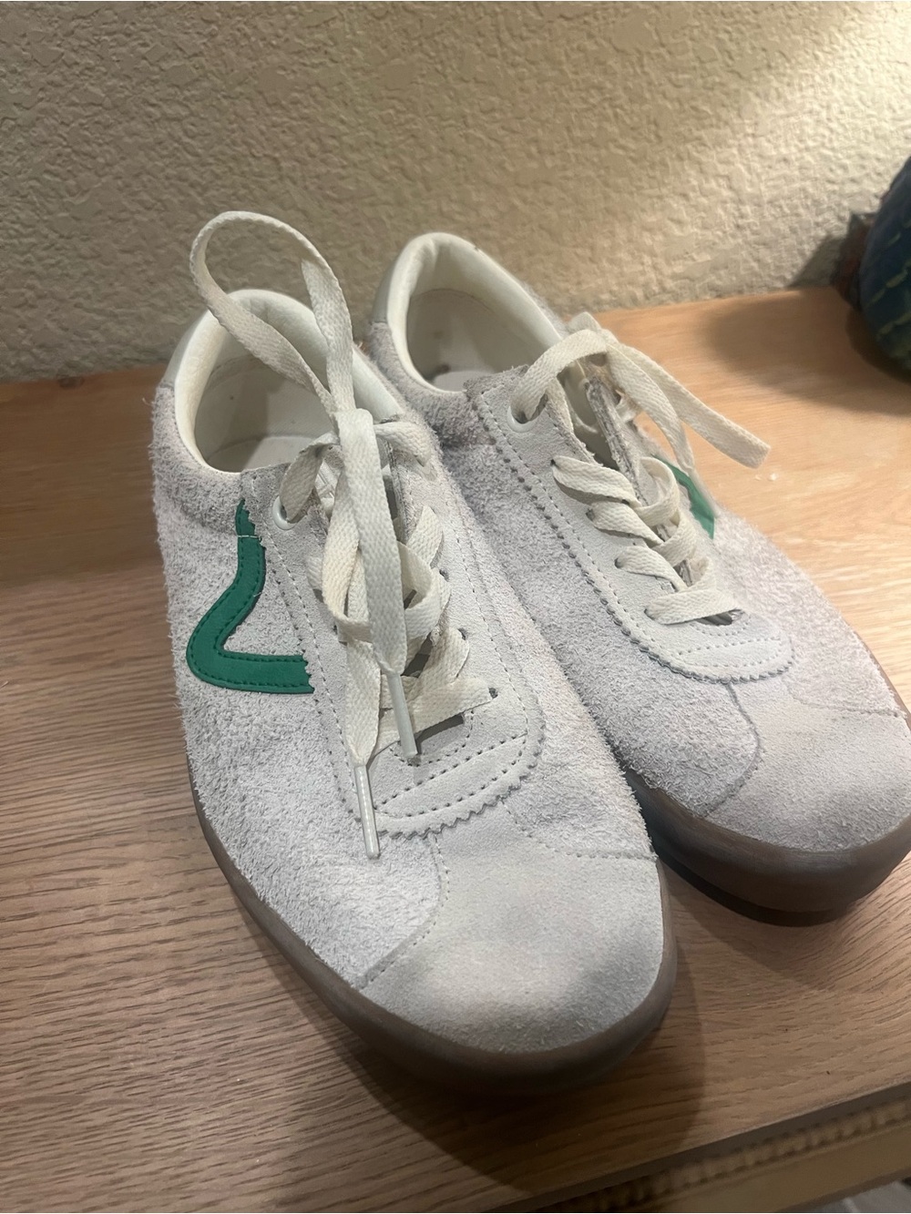 Vans White Suede Sneakers with Green Accent